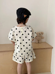 Trendy Children's Summer Clothing Boy's Casual Polka Dot T-shirt Set Girl's Sweet Dress Sibling Outfits Kid's Tee & Shorts Suit