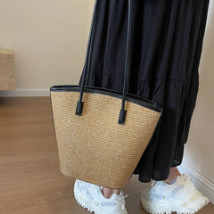 Summer Beach Bags For Women Handmade Rattan Woven Shoulder Bags Large Capacity Straw Bag Bohemian Casual Travel Handbag Totes