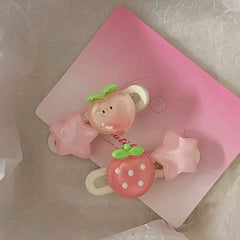 Women's Hair Accessories Kawaii Pink Hairpin Star Peach Strawberry Sweet Girls Bangs Clip Side