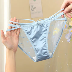 Damen Satin Glatte Sexy Spitze Transparent Nahtlose Elastische Unterwäsche Niedlich Lieblich Süß Atmungsaktive Höschen mit gekreuzten Trägern