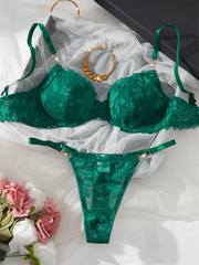 Women Lace Lingerie Ultra Sexy French Thin Bra Sets Intimate Exotic Sets Luxury Erotic Lingerie Dark Green Youth Sexy Lingerie
