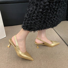 Fashion Female Shoes 2025 New Women's Pumps Solid Color Simple Mid Heel Shoes Sexy Pointed Toe Slingback Elegant Dress Shoes