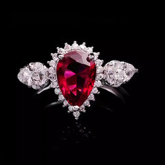 Luxury Evening Dress Accessories Pigeon Blood Red Ruby Tassel Necklaces Bracelet Earrings Rings 4-Piece Jewelry Sets For Women