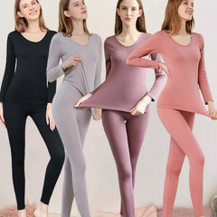 FINETOO 2 Pieces Women Thermal Underwear Sexy Long Sleeve Winter Clothes Seamless Thermal Intimate Set Ladies Thick Sleepwear