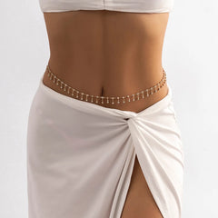 Strandaccessoires – Sommer-Trend 2023: Bikini-Hüftkette mit Strasssteinen, sexy Figur, Taillenperlen mit Kristallen