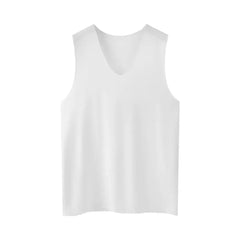 Male Summer Ice Silk T-Shirts Sleeveless V-Neck Vest Tank Top Breathable Cool Sports Undershirt Casual Gyms Running Vest M-5XL