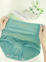 4 pairs of high-waisted women's underwear - Abdominal compression breathable mesh underwear, elegant solid color underwear