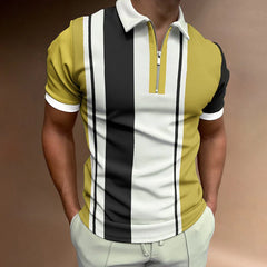 Modisches Polo-Shirt für Herren mit Streifenmuster, Reißverschluss, Kurzarm, Streetwear-Stil, 3D-Druck, Trend-Polo-Shirt für Herren, Übergröße 6XL, lässige Oberteile