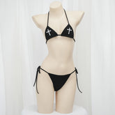 Sexy Bikini 2024 Women Cross Embroidery Split Bathing Suit Underwear Lingerie Goth Swimsuit Low Waist Bikinis Beach Swimwear