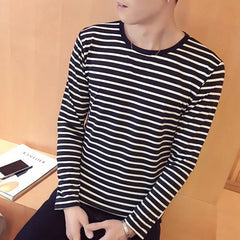 Striped T-shirt Men Long Sleeve Pullover Trendy Black White Striped Tops for Men Harajuku Casual Base Shirt Undershirt