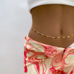 Strandaccessoires – Sommer-Trend 2023: Bikini-Hüftkette mit Strasssteinen, sexy Figur, Taillenperlen mit Kristallen