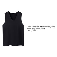 Male Summer Ice Silk T-Shirts Sleeveless V-Neck Vest Tank Top Breathable Cool Sports Undershirt Casual Gyms Running Vest M-5XL