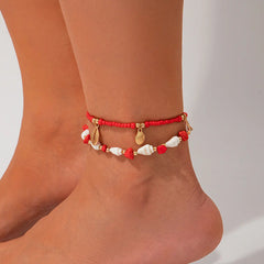 Salircon 2 יח'\סט בוהמי כוכב ים קונכייה אורז חרוזים צמיד קרסול שרשרת נשים 2024 טרנדי חוף צמידי קרסול ליידי תכשיטי אבזרים