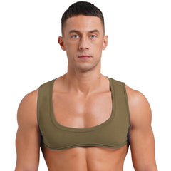 גברים סקסיים שרירים להשוויץ בגזרה קצרה טופ צווארון נמוך ללא שרוולים בצבע אחיד גופייה לגוף פיתוח גוף דיסקו מועדון לילה