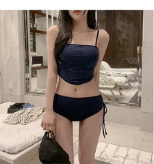 Korean Style Hot Sale Of The Season New Sexy Two-Piece Pure Color Small Chest Covering High-End Beach Thermal Spa Swimsuit Women