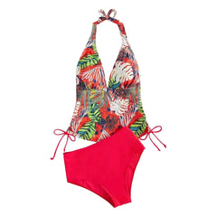 Zweiteiliger Damen-Badeanzug, sexy Triangel-Schnitt, einfarbig, mit Blattmuster
