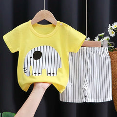 Kinderkleidungsset für Babys (Jungen/Mädchen): T-Shirt + Shorts, Sommerkleidung aus Baumwolle, lässiger Cartoon-Trainingsanzug für Jungen, Kinder-Babykleidungsset
