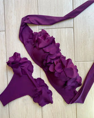 2025 New Summer New Sexy Petal Push Up Backless Bikini Set Women Fashion Flower Ruffles Bikini Lady Solid Beachwear Bathing Suit