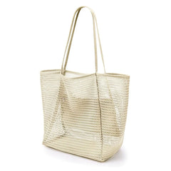 Women's Foldable Beach Tote Bag with Mesh Handheld Single Shoulder Bag for Summer Outdoor Travel Shopping Bag