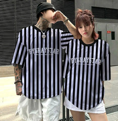 חולצות טי עם שרוולים קצרים ופסים אופנתיים לגברים ונשים, בסגנון ספורטיבי גדול במיוחד, לשני המינים, S-5XL, חולצות כדורסל