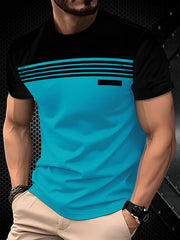 Men's fashionable casual round neck T-shirt made of 100% polyester fiber, machine washable, suitable for outdoor daily wear