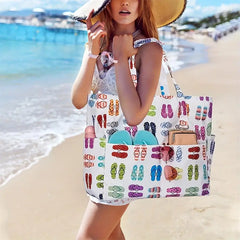 Beach Tote Bag Women Foldable Travel Bag with Anti-Sand Pocket Lightweight Storage Bag for Gym/Shopping Packable in Carry-On