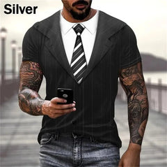 Mens Summer Fashion 3D Printed T-shirts Funny Fake Suit Cosplay Short Sleeve Casual Crew Neck Tops Tees Hombre Ropa New T Shirt