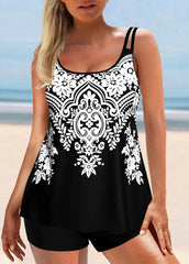 Floral Pattern 2 Piece Set Tankini, Skirted Style with Boyshorts Swimsuits, Women's Swimwear & Clothing Summer Sexy Bikini