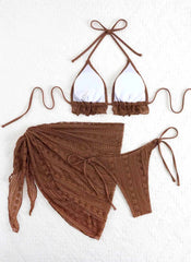 Sexy Coffee Bikini 2025 Women Ruffles Push Up Bra Triangle Swimsuit Summer Bathing Suit Mesh Skirt 3 Piece Swimwear Biquini