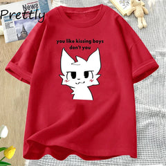 Boykisser Funny Furry Meme Graphic T Shirts Cotton Bisexual LGBTQ Pride T-shirt Csaual Kissing Boys Tee Shirt Clothing
