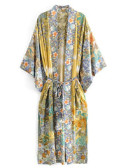 Bohemian Printed Bikini Cover-ups Green Tunic Long Kimono Cardigan Plus Size 2023 Women Beach Wear Swim Suit Cover Up A155