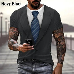 Mens Summer Fashion 3D Printed T-shirts Funny Fake Suit Cosplay Short Sleeve Casual Crew Neck Tops Tees Hombre Ropa New T Shirt