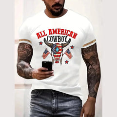 Vintage Cowboy Men's T Shirt Summer Casual Short Sleeve Fashion Streetwear Pattern Print Male Overszied Clothing O Neck Pullover