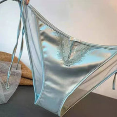 Women Lace Panties Lingerie Soft Silk Satin Underwear Knickers Briefs Seamless Simulated Silk Strap Low Waist Underwear For Lady