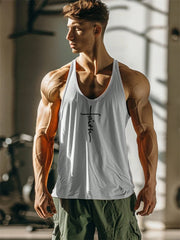 2025 New Men's Sleeveless T Shirt Cross Print Bodybuilding Muscle Sleeveless T Shirt Loose Fitness Sports Vest Bodybuilding Tops