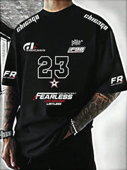 New letter casual pattern T-shirt short sleeved sports T-shirt unisex casual fashion clothing summer men's racing T-shirt