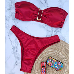 12 Color 2024 New Sexy Bandeau Bikini Women Swimwear Female Swimsuit Two-pieces Bikini Set Padded Bather Bathing Suit Swim
