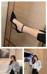 Spring and Autumn High Heel Women 2024 New Versatile Thin Heel Professional L Pointed Black Buckle Strap Single Shoe Women