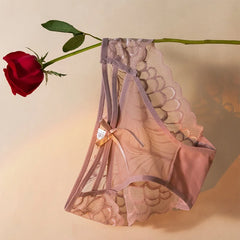 Sexy Damen-Dessous mit niedrigem Bund, durchsichtige Höschen aus Spitze und Mesh mit Schleife, ultradünne, atmungsaktive Unterwäsche für heiße Mädchen