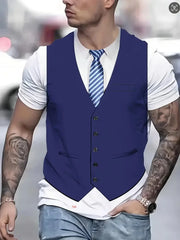 Men's Casual Suit Tie Print T-Shirt Tops Short Sleeve Crew Neck Men's Round Neck T-shirts New In Mens Cosplay Party Tee Shirts