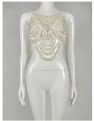 Sexy Accessories Women Bikini Pearl Chest chain Body Chain Jewelry Totally Hand-made Bra Fringed For Beach Nightclub Waist Chain