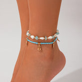 Salircon 2pcs/set Bohemian Starfish Conch Rice Beads Anklet Chain Women 2024 Trending Beach Anklets Lady Jewelry Accessories