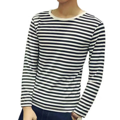 Striped T-shirt Men Long Sleeve Pullover Trendy Black White Striped Tops for Men Harajuku Casual Base Shirt Undershirt