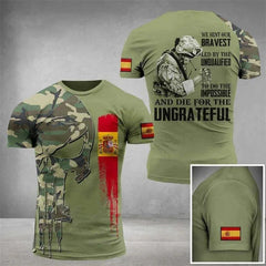 Summer New Men's T-shirt 3D Printed T-shirt Camouflage Army Spanish Flag O-neck Oversized Outdoor Casual Short Sleeved Top