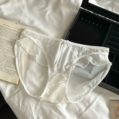 1/5pcs Women Ruffle Edge Sexy Lace Satin Transparent Underwear Thin Breathable High Elasticity Low Waist Seamless Panties Breifs