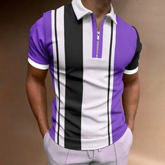 Modisches Polo-Shirt für Herren mit Streifenmuster, Reißverschluss, Kurzarm, Streetwear-Stil, 3D-Druck, Trend-Polo-Shirt für Herren, Übergröße 6XL, lässige Oberteile