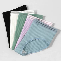 5pcs Women's underwear, solid color, all-cotton, comfortable summer, thin and breathable underpants, girls' shorts