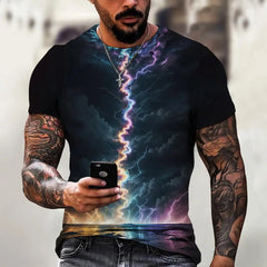 Modische Herren-T-Shirts mit 3D-Linienprint, Streetwear-Design, Kurzarm, Oversized-Schnitt, lässige Sportbekleidung für jeden Tag