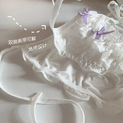 Women Underwear Japan Style Ruffle Cut Low Waist Lace Up Panties Sexy Lace Up Sweet Double Dow Breathable Soft Ice Silk Brief