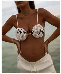 Sexy Accessories Women Bikini Pearl Chest chain Body Chain Jewelry Totally Hand-made Bra Fringed For Beach Nightclub Waist Chain